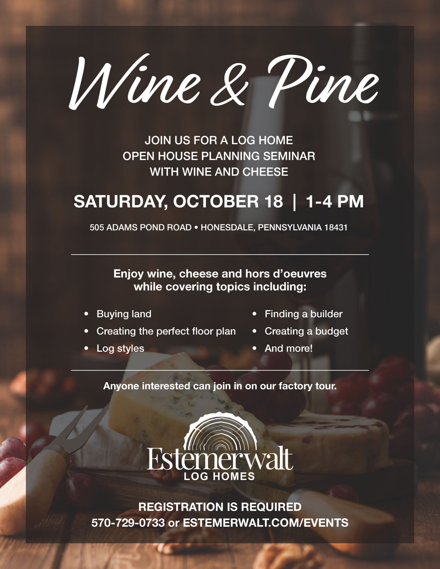 Wine and Pine event flyer
